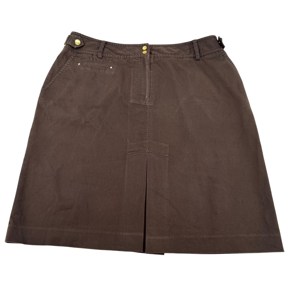 Peter Nygard Brown Cotton Blend Knee Length Skirt Gold Hardware Size‎ 12 y2k